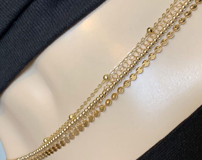 14k Gold Multi-Strand Belly Chain: Beaded Waist Jewelry