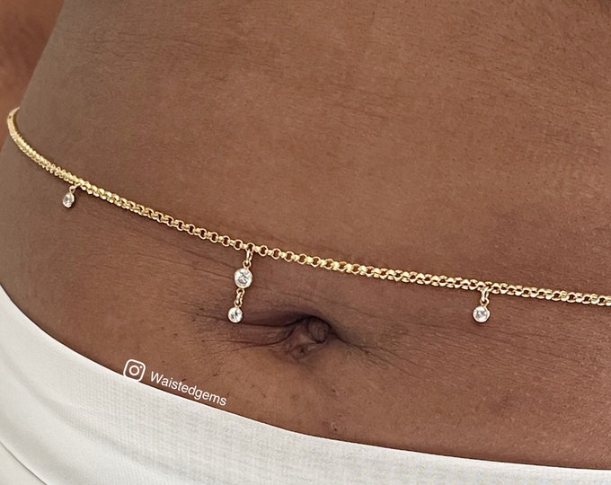 14k Crystal Rolo Waist Chain | Gold Belly Chain | Beaded Belly Chain | Gold Filled Waist Chain | Dainty Waist Chain | Plus Size Belly Chain