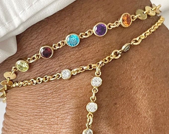 Gold Rainbow Crystal Bracelet / Anklet | Charm Bracelet | Summer Fun Jewelry | Colorful Chain Bracelet | Gift for her | Mothers Day Gift