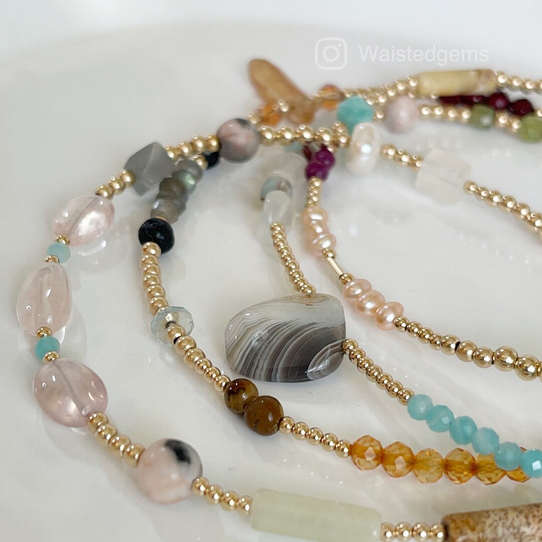 14k Gold Gemstone Waist Beads: Custom Crystal Hip Chain - Etsy display picture 1