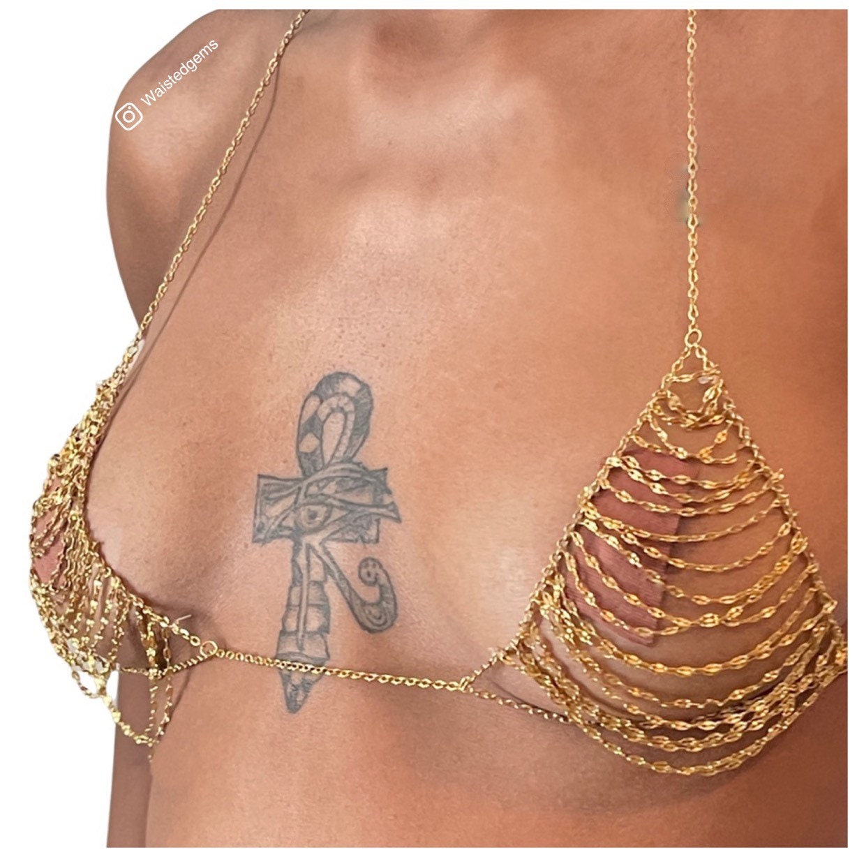 Clataly Sexy Bikini Bra Body Chain Gold Crystal Copper Bead Mesh Body Chain  Breast Chain Lingerie Necklace Accessories Nightclub Jewelry Adjustable