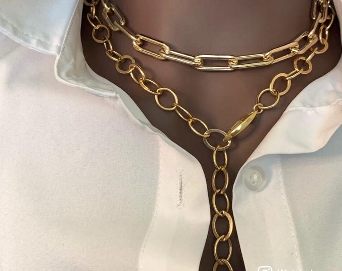 Large Link Necklace | Charm Necklace | Bold Two tone Necklace | Chunky Chain Choker | Statement Jewelry for Women | Silver Bold Necklace