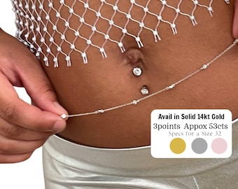 Silver Waist Chain | Bezel-Set Charm Body | Dainty Waist Chain | Diamond By Yard  Waist Chain | Cubic Zirconia Waist Chain | Gift For Her