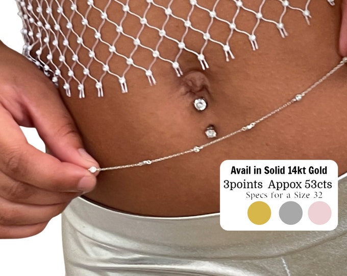 Silver Waist Chain | Bezel-Set Charm Body | Dainty Waist Chain | Diamond By Yard  Waist Chain | Cubic Zirconia Waist Chain | Gift For Her