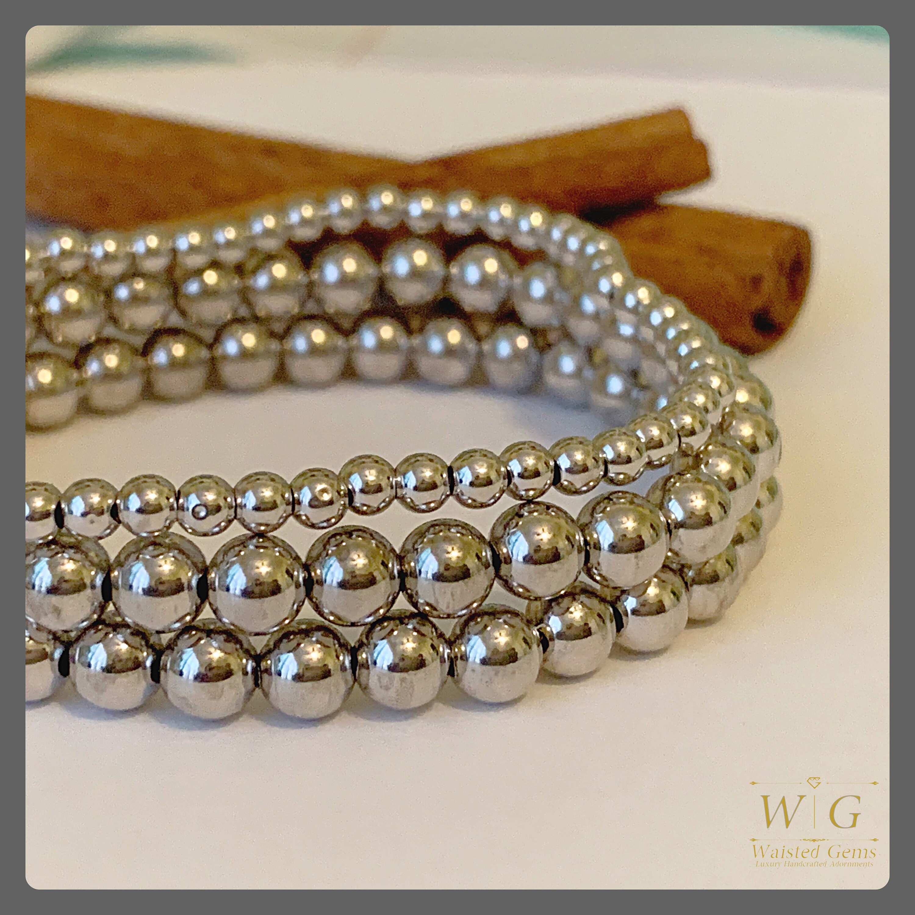 14k Solid Gold Beaded Bracelet, Stacking Bracelets, Stretch Bracelet