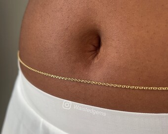 14k Couture Diamond Cut Waist Chain | Dainty Cable Body Jewely | 14k Solid Gold Belly Chain | Body Chain | Minimal Chain | Luxury body chain
