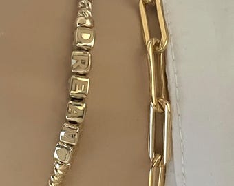 Shinny Beaded Name Bracelet: Custom Initial Jewelry | Minimalist Custom Bracelet | Rose Gold | White Gold