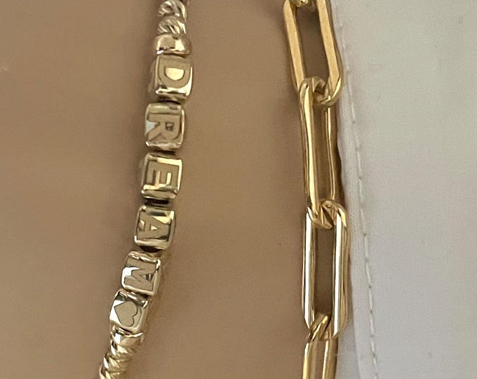 Shinny Beaded Name Bracelet: Custom Initial Jewelry | Minimalist Custom Bracelet | Rose Gold | White Gold