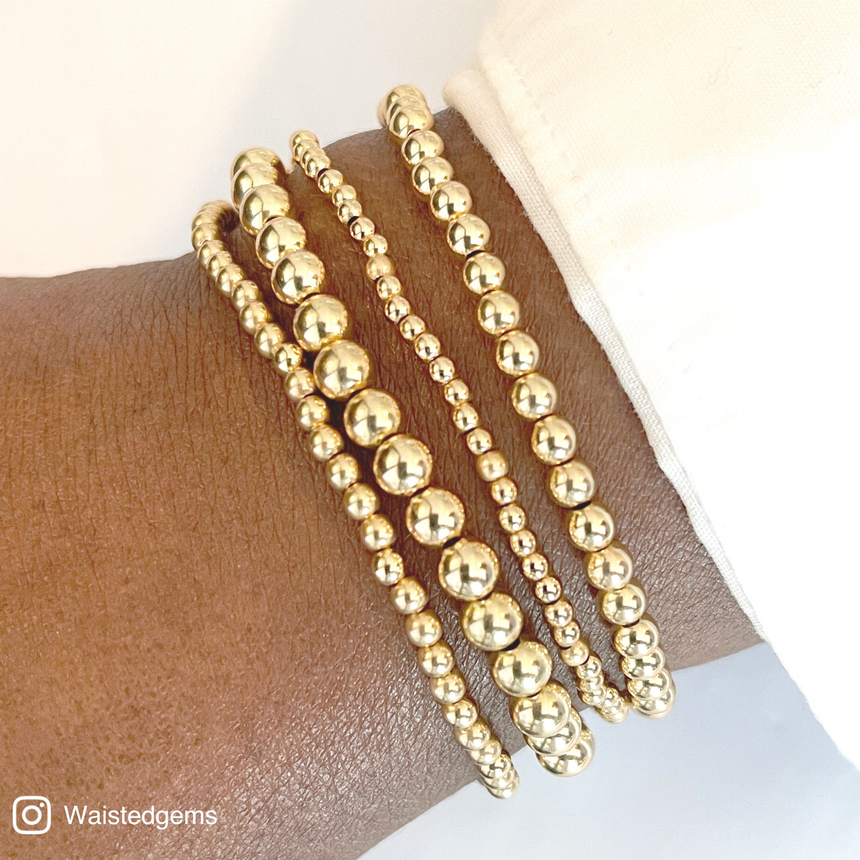 Gold Beaded Bracelet Set Handmade Bracelet Elastic Etsy