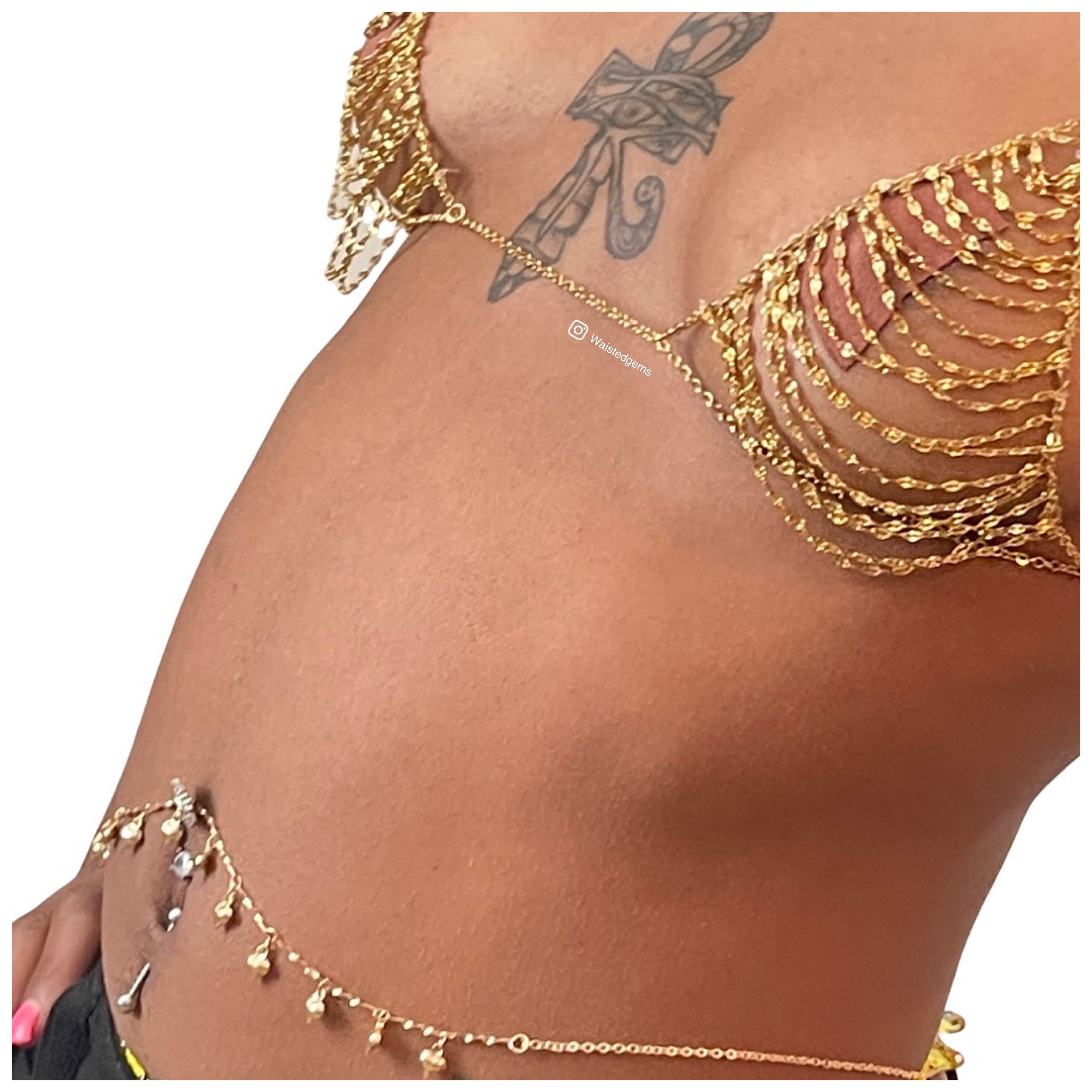 14k Gold Chain Bra, Chain Bralette, Chain Halter Top