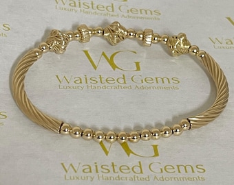 Gold Bamboo Beaded Bracelet | Gold Stacking Bangle | Handmade Stretch Bracelet | Layering Jewelry | Personalize | Jewelry for Sensitive Skin