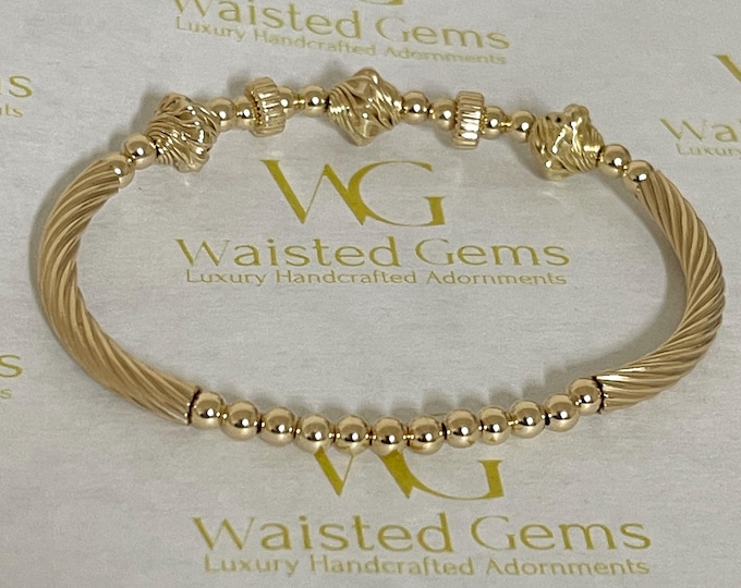 Gold Bamboo Beaded Bracelet | Gold Stacking Bangle | Handmade Stretch Bracelet | Layering Jewelry | Personalize | Jewelry for Sensitive Skin
