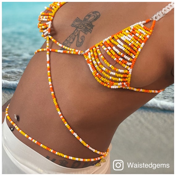 Orange and white bathing suit on sale