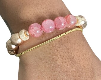 Self Love Crystal Bracelet | Natural Rose Quartz Rose Gold Bracelet | Healing Crystal Bracelet | Pink Bracelet | Jewelry Set |Gift For Her