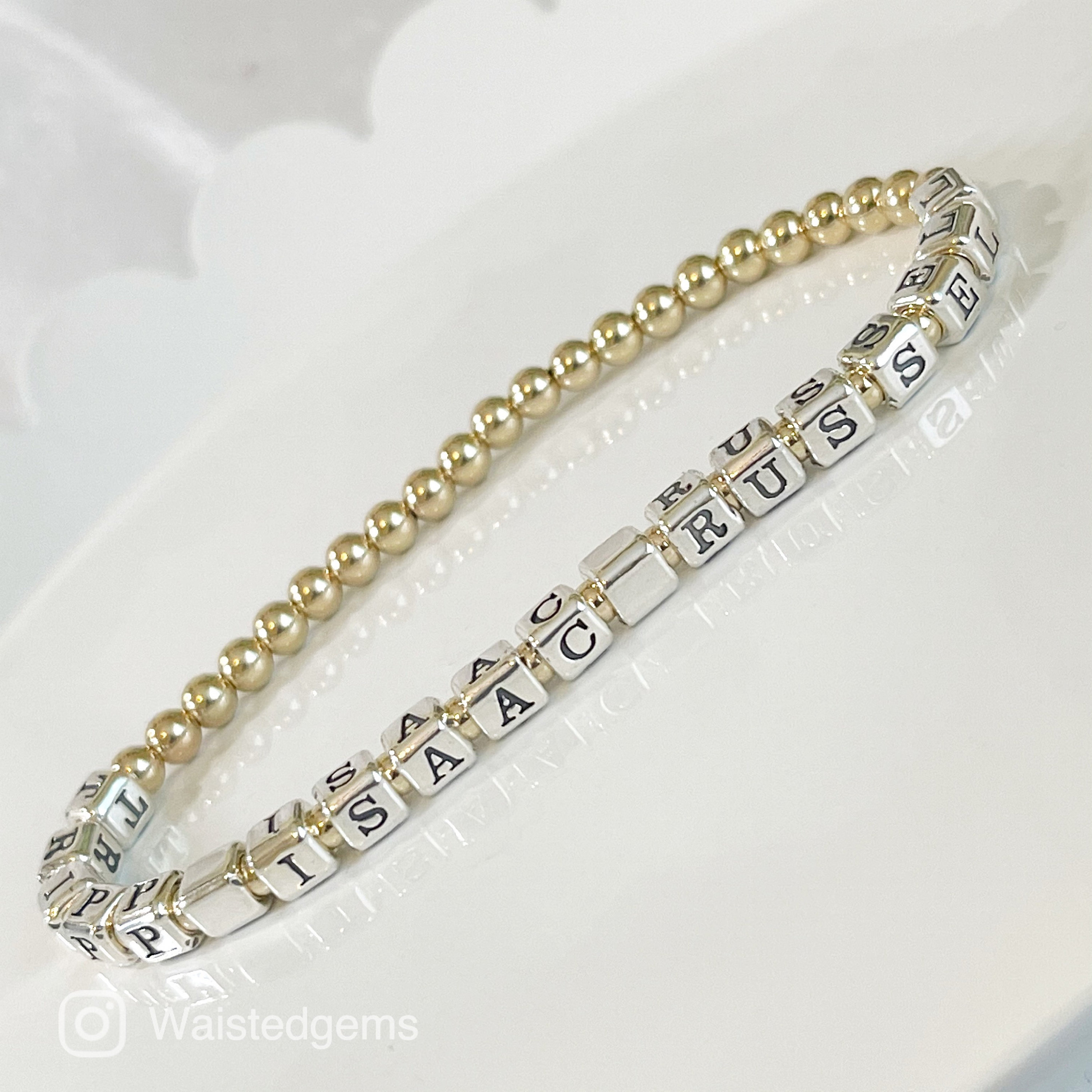 14k Beaded Name Bracelet Custom Beaded Bracelet Gold Name Bracelet