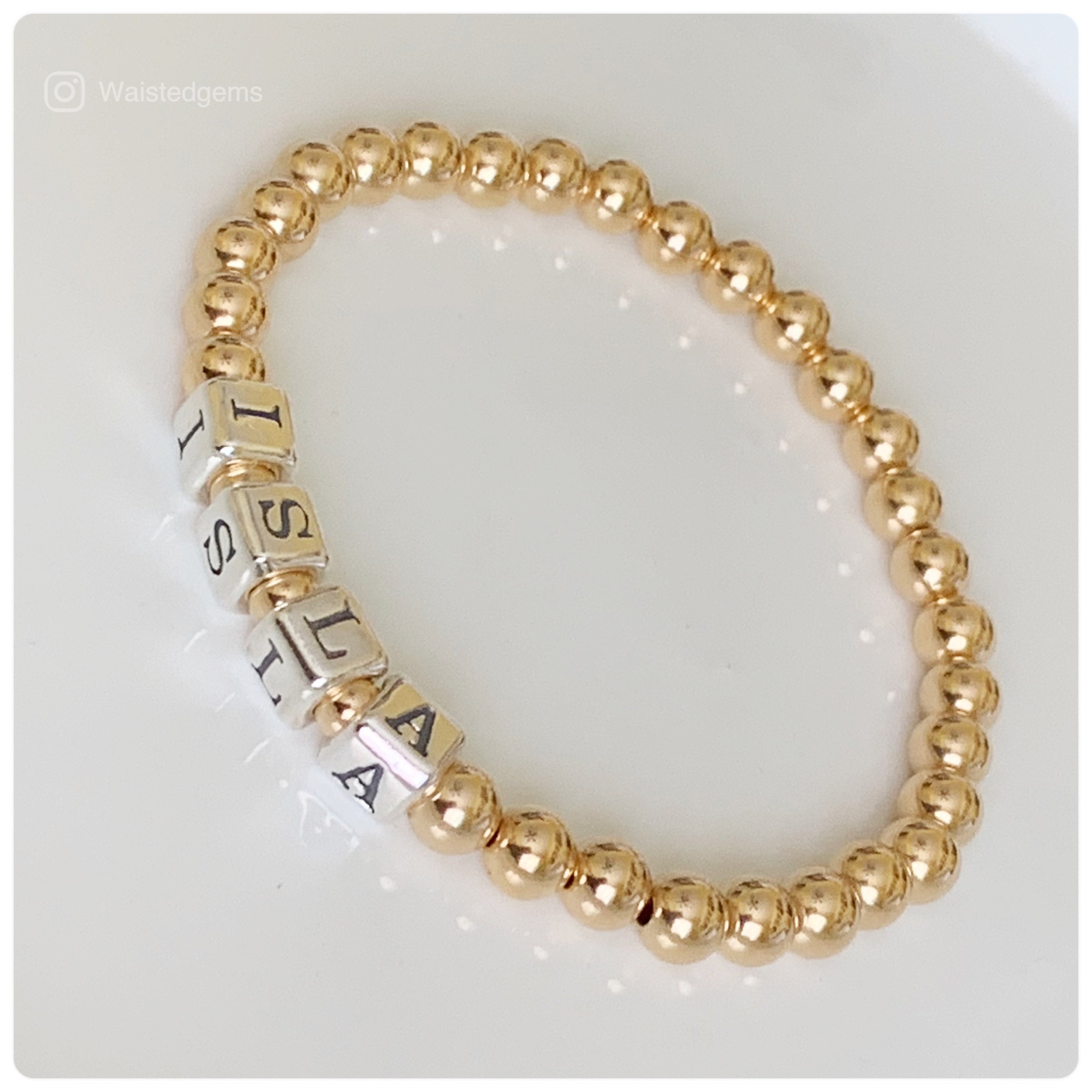 14k Beaded Name Bracelet, Personalized Beaded Bracelet, Gold Filled