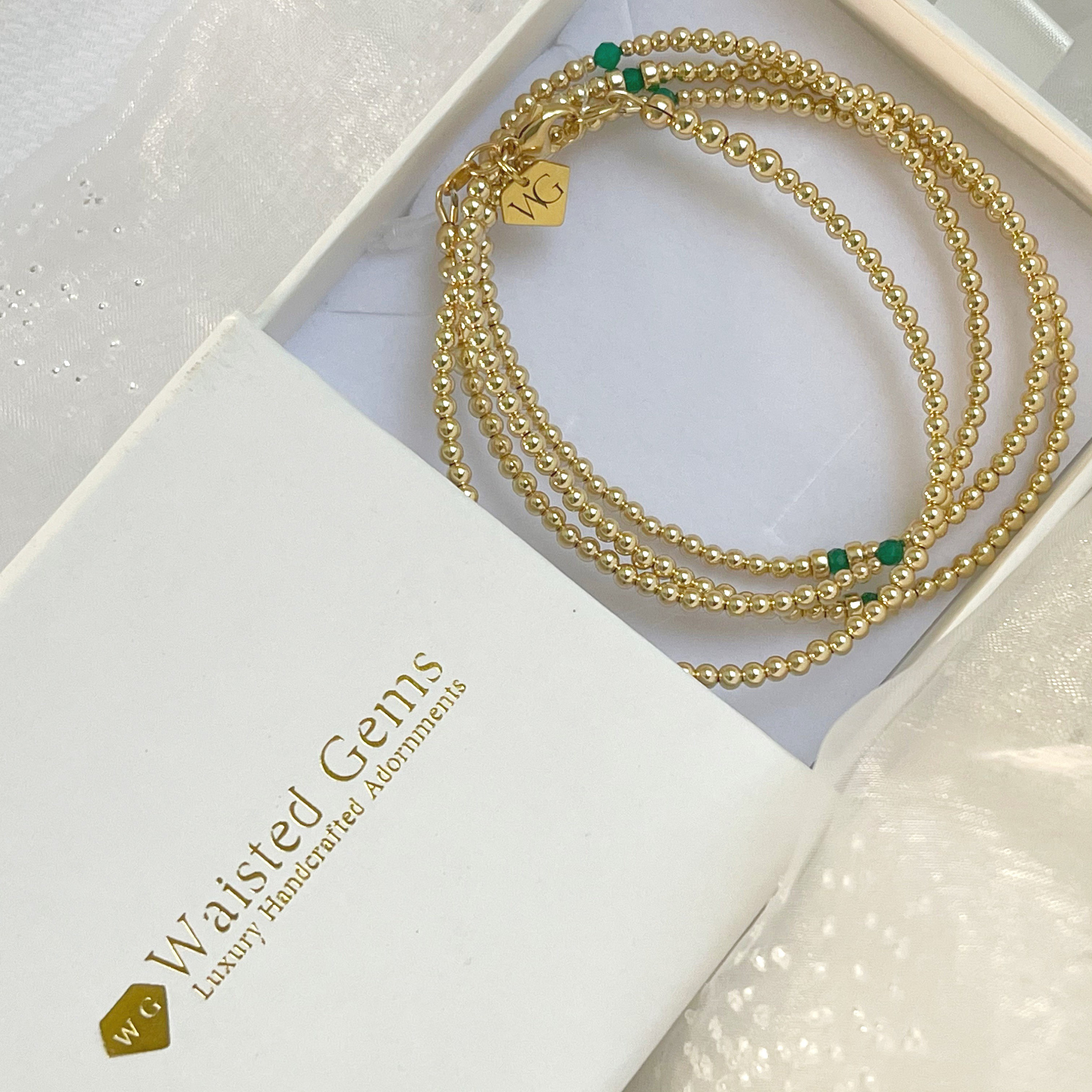 Couture Emerald Waist Beads African Waist Beads 14k Gold Bead