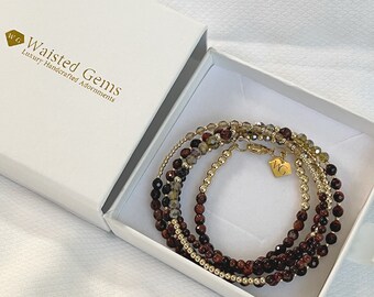 Red Tiger 14k Gold Waist Beads | African Waist Beads | Crystal Waist Beads | Brown Waist Beads | Summer Jewelry |  Best Seller