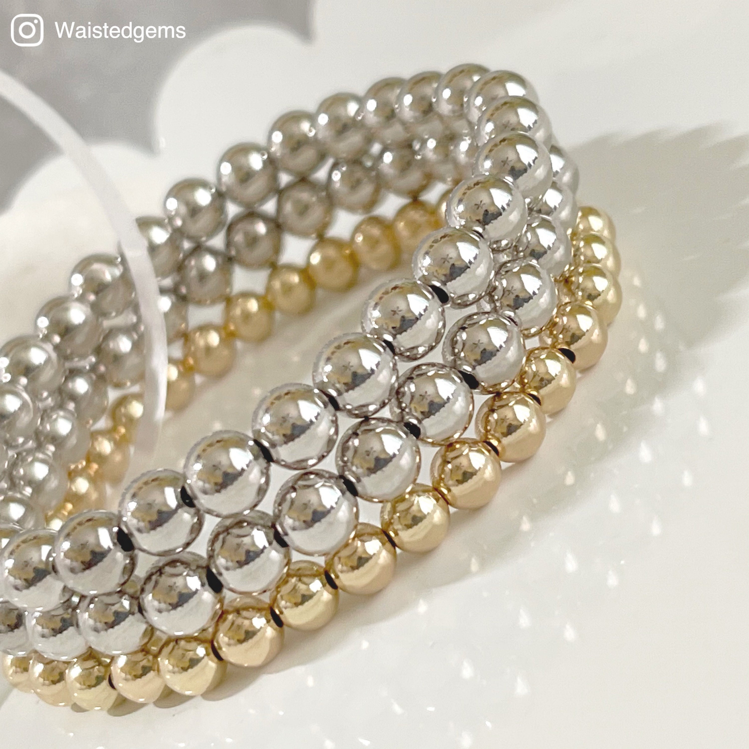 White and gold bead bracelet Clearance