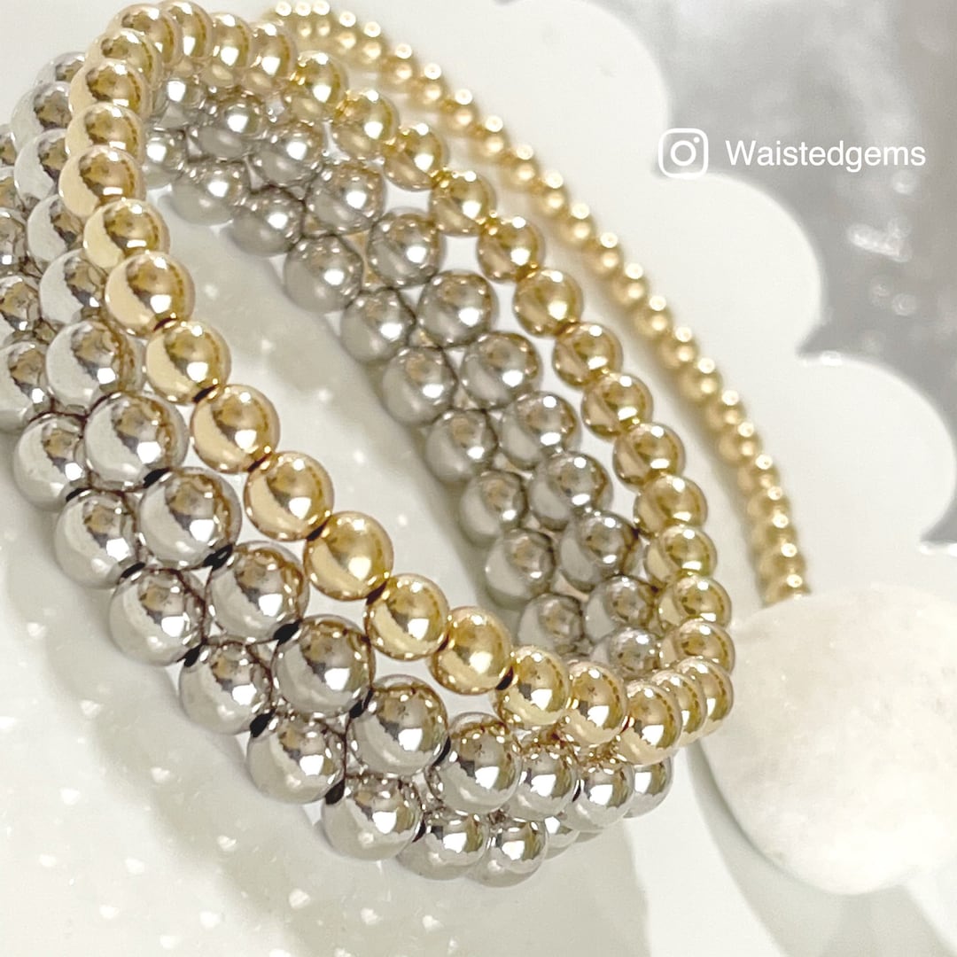14k Solid Gold Bead Stretch Bracelet Handmade Fine Jewelry Etsy — free download