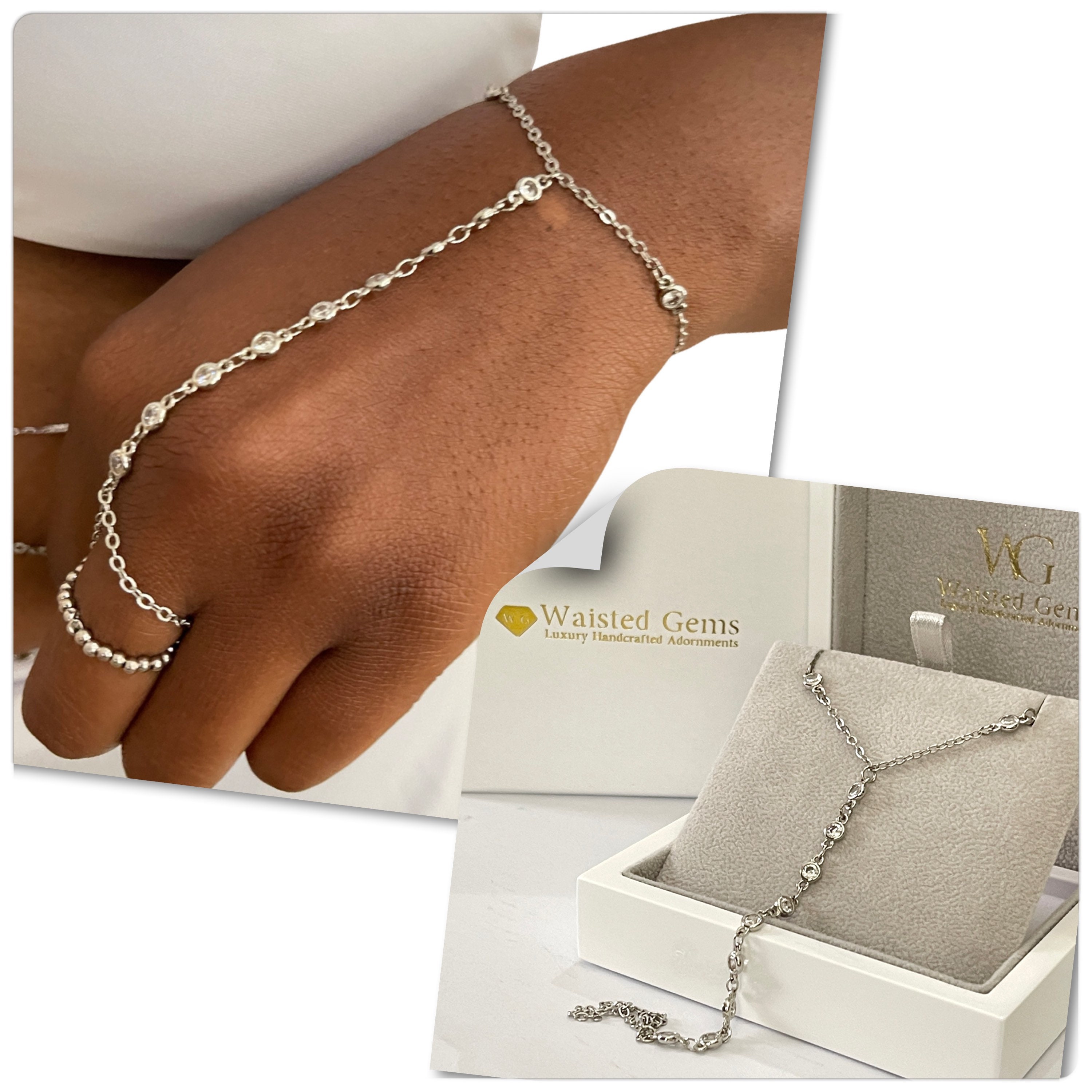 Natural Diamond Slave Bracelet in 14k White Gold Petite Jewelry |  jewel-square