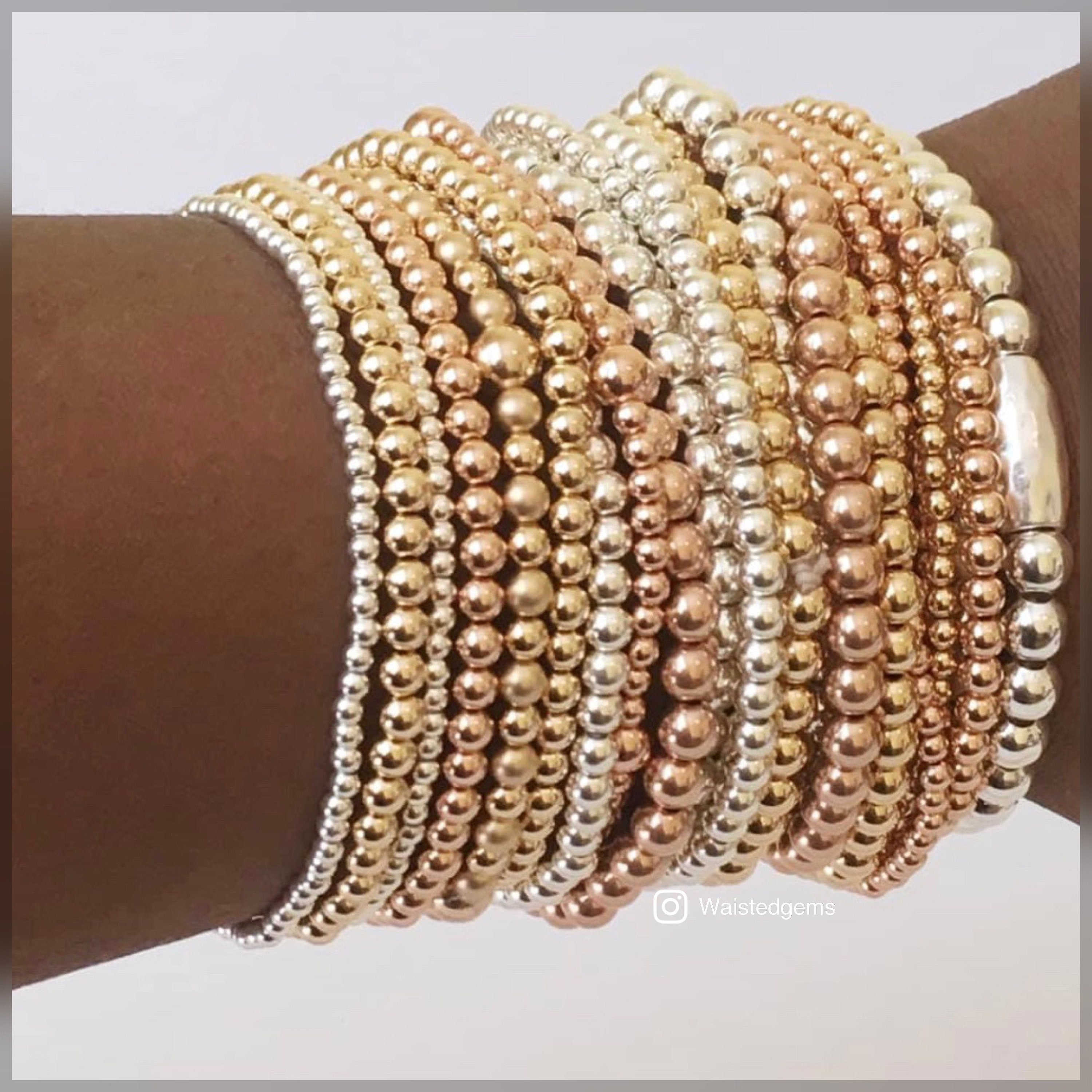 Gold Bead Bracelet | Handmade Bracelet | Elastic Bracelet | Shiny Bead  Stacking Bracelet | Stretchy Bracelet | Unisex Gift | Best Seller