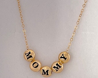 Gold Mom Necklace | Word Necklace | Dainty Custom Initial Necklace | Gift For Mom |  Waterproof Charm Necklace | Custom Letter Jewelry |