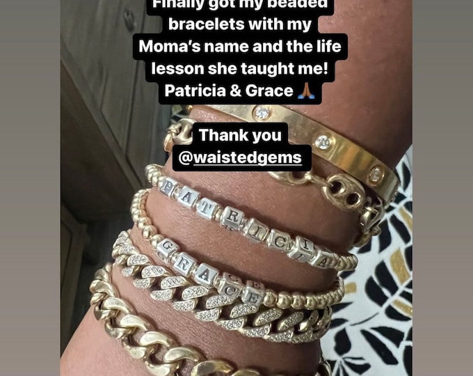 14k Solid Gold Beaded Chain Name Bracelet | Custom Beaded Bracelet | Name Bracelet | Gifts for her | Personalized gift | Stretch Bracelet |