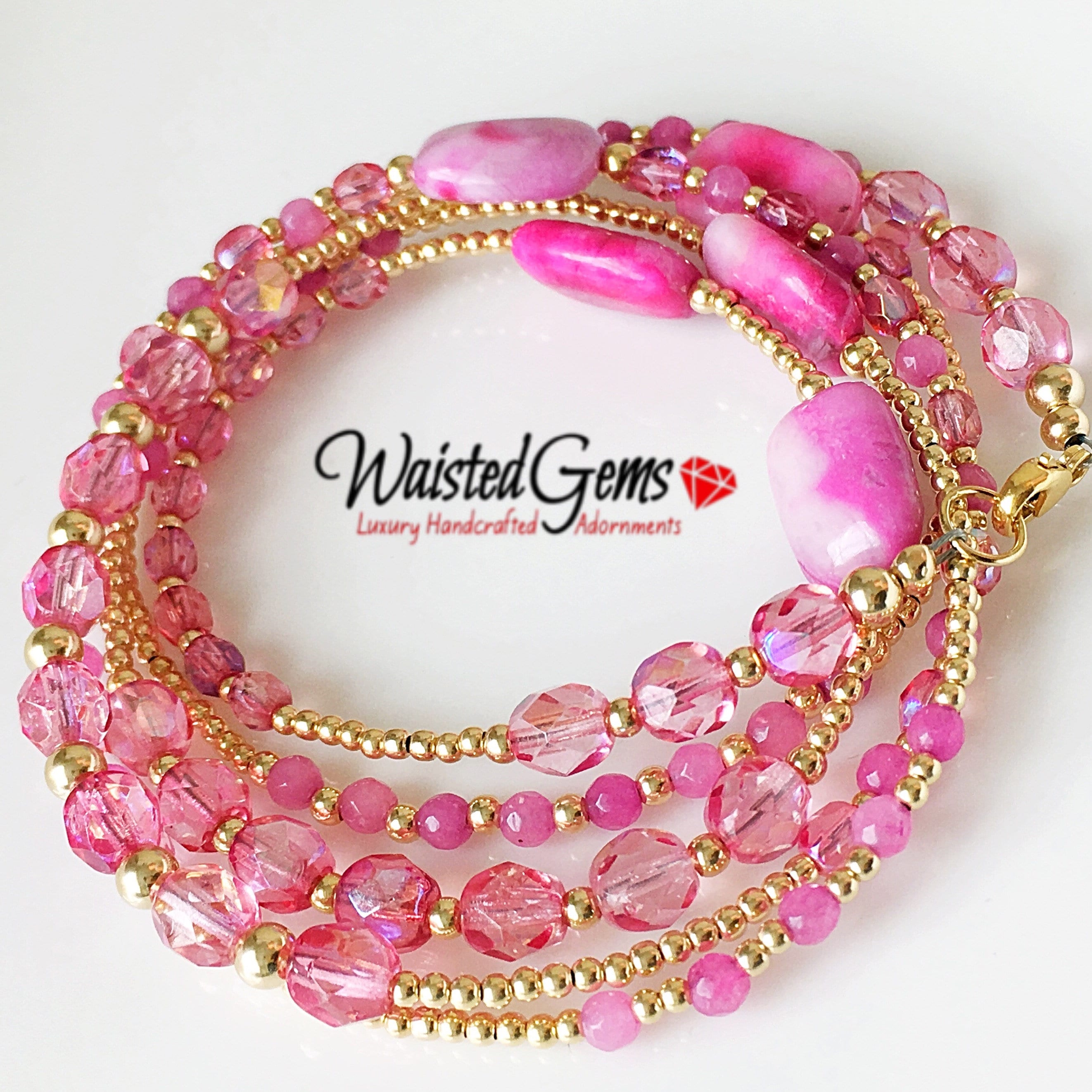 pink and gold waist beads