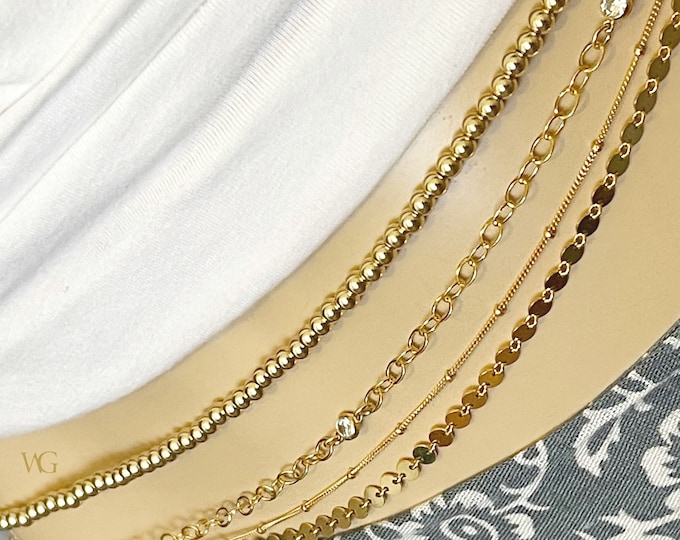 14k Gold Multi-Strand Belly Chain: Beaded Waist Jewelry