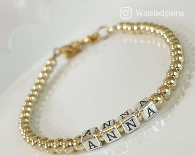 Beaded Name Bracelet | Custom Beaded Bracelet | Gold Name Bracelet Stack | Personalized gift | Handmade Jewelry | Bracelet | Best Seller|