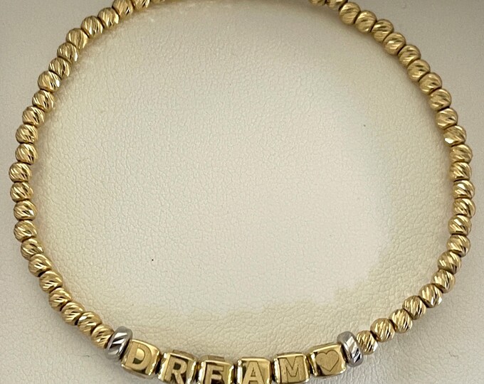 Shinny Beaded Name Bracelet: Custom Initial Jewelry | Minimalist Custom Bracelet | Rose Gold | White Gold