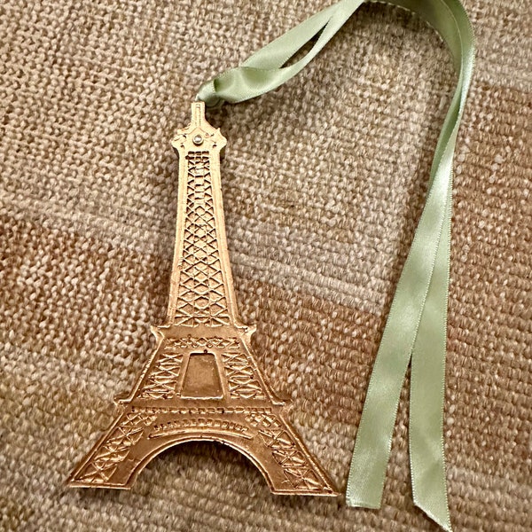 Hand Painted Gold Leaf Paris France Eiffel Tower French Christmas Ornament