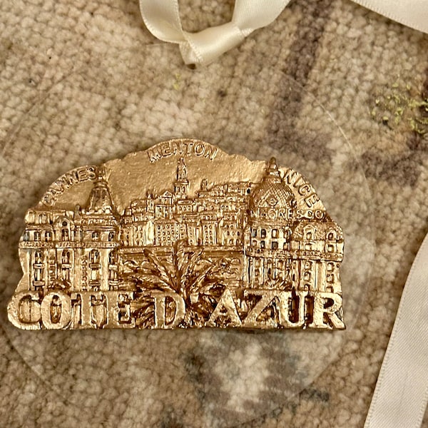 Hand Painted Gold Leaf French Riviera Côte d’Azur Cannes Nice Menton France Christmas Tree Travel Souvenir Ornament on Acrylic Disc