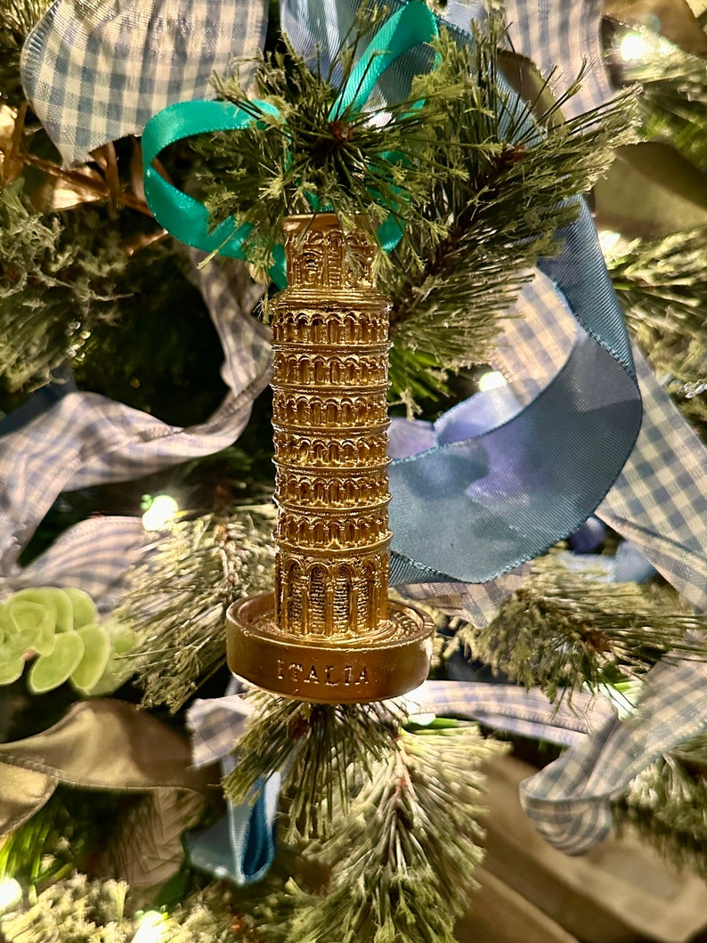 Large Hand Painted Gold Leaf Leaning Tower of Pisa Italy Christmas Tree