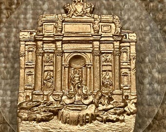 Hand Painted Gold Leaf Rome Roma Italy Trevi Fountain on Acrylic Disc Travel Souvenir Christmas Ornament