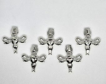 New Set of Chrome Silver Colored Nickel #5 Nylon Uterus Female Reproductive Zipper Pulls Zipper Slider Bag Making Hardware