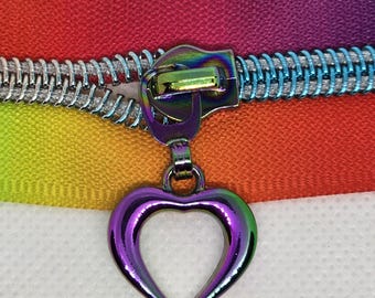 New Set of 5 Shiny Rainbow Heart #5 Nylon Zipper Pulls Zipper Slider Bag Making Hardware RTS Stateside