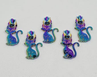 New Set of 5 Shiny Rainbow Kitty Cat Feline #5 Nylon Zipper Pulls Zipper Slider Bag Making Hardware RTS Stateside