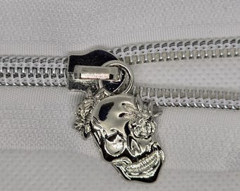 New Set of 5 Chrome Silver Colored Nickel Colored #5 Nylon Rose Skull Zipper Pulls Zipper Slider Bag Making Hardware