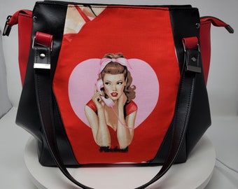 New Handmade Pinup Style Vinyl Hand Crafted Samaren Zipper Closure Handbag