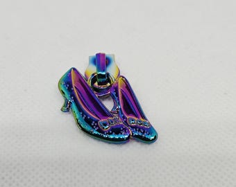 New Set of 5 Iridescent Rainbow Colored #5 Nylon Princess Glass Slipper Sparkly High Heels Pumps Shoes Zipper Pulls Zipper Slider
