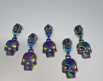 New Set of QTY 5 Matte Rainbow Horror Skull #5 Nylon Zipper Pulls Zipper Slider Bag Making Hardware RTS Stateside