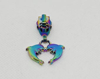 New Set of Iridescent Rainbow Colored #5 Nylon Dolphin Heart Zipper Pulls Zipper Slider Bag Making Hardware