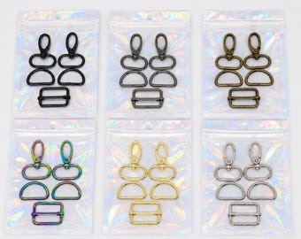 New 5-Piece 1" / 25mm Bag Making Hardware Kit Includes Two Swivel Lobster Clasps Clips, Two D Rings & 1 Tri Glide Strap Adjuster 5 pc Set