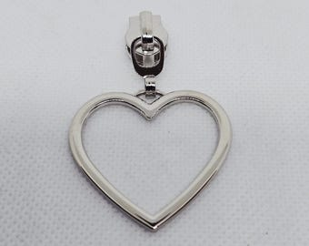New Set of 5 Large Silver Nickel Chrome Colored #5 Nylon Heart Zipper Pulls Zipper Slider Bag Making Hardware