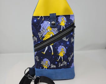 Handmade Blue & Yellow NSFW Die Mad You Salty B Crossbody Travel Sling Pouch - Plus Size Friendly