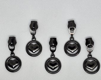 New Set of Gunmetal Colored #5 Nylon  Heart Zipper Pulls Zipper Slider Bag Making Hardware