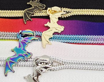 New Pack of 5 Spooky Bat #5 Nylon Zipper Pulls Zipper Slider Bag Making Hardware RTS Stateside Multiple Colors Available