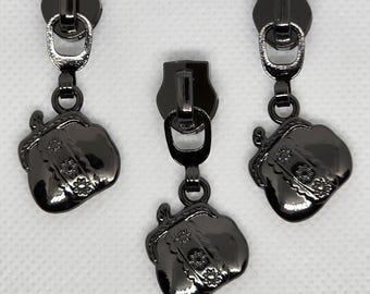 New Set of QTY 3 Gunmetal Colored #5 Nylon Coin Purse Pouch Zipper Pulls Zipper Slider Bag Making Hardware